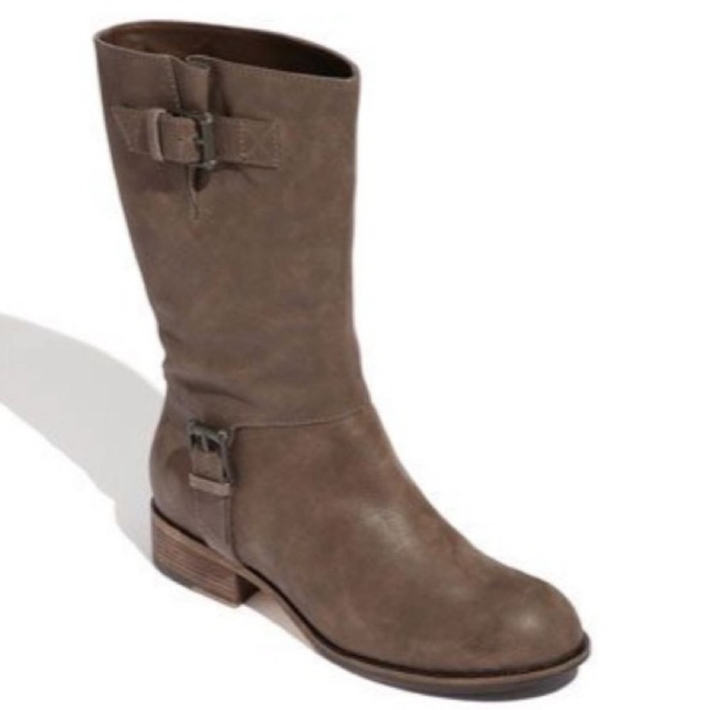 Cole Haan Brown Leather Mid-Calf Buckle Combat Boots